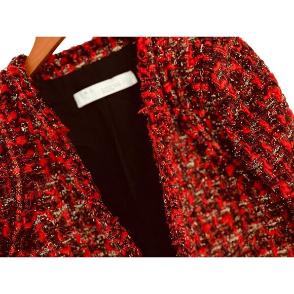 Iro Red Disco Tweed Jacket Wool Blend Red Silver Tweed Blazer Lined - Sz 4 - Picture 8 of 13